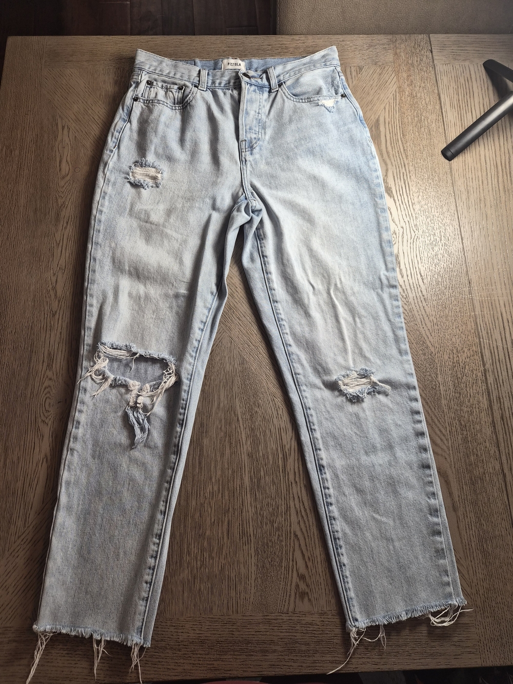 pistola Light Blue Distressed Straight Leg Jeans
